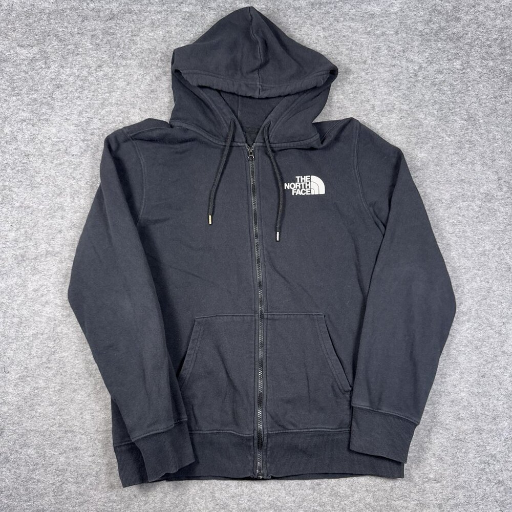 North Face Hoodie Mens Medium Black Spell Out Graphic Full Zip - Picture 2 of 16
